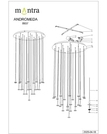 ANDROMEDA * Colgante Redondo 24xLED 5W 3000K W/T Cristal